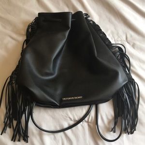 Victoria’s Secret Black Leather Fringe Backpack